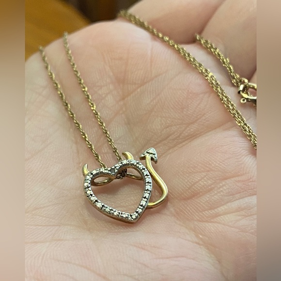 Sterling Silver Devil Tail Heart Diamond Necklace - Picture 1 of 5
